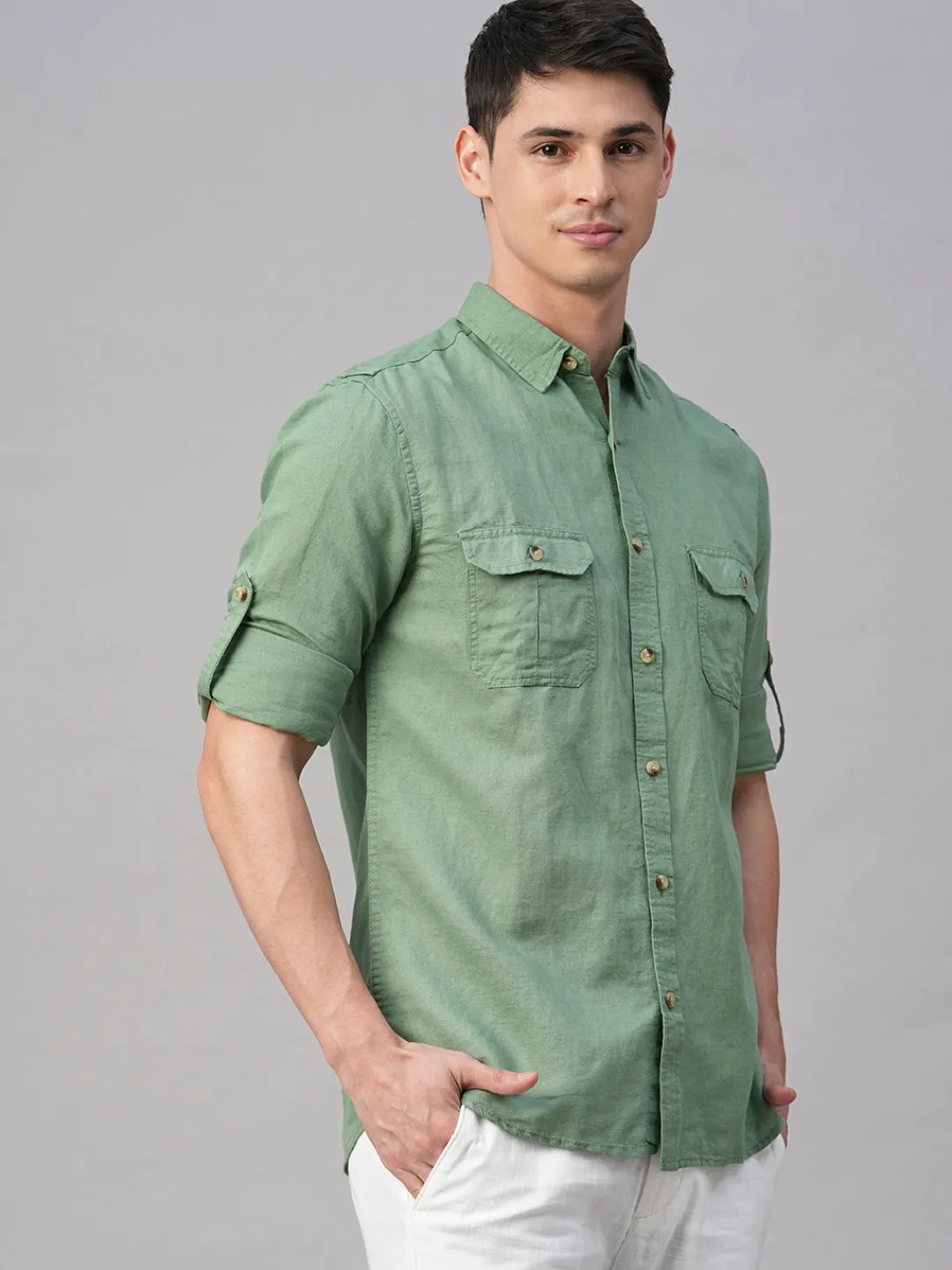 Women Cottonworld Shirts | Shirts^Men's Linen Cotton Regular Fit Shirt