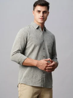 Women Cottonworld Shirts | Shirts^Men's Linen Cotton Regular Fit Striped Shirt