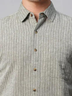 Women Cottonworld Shirts | Shirts^Men's Linen Cotton Regular Fit Striped Shirt