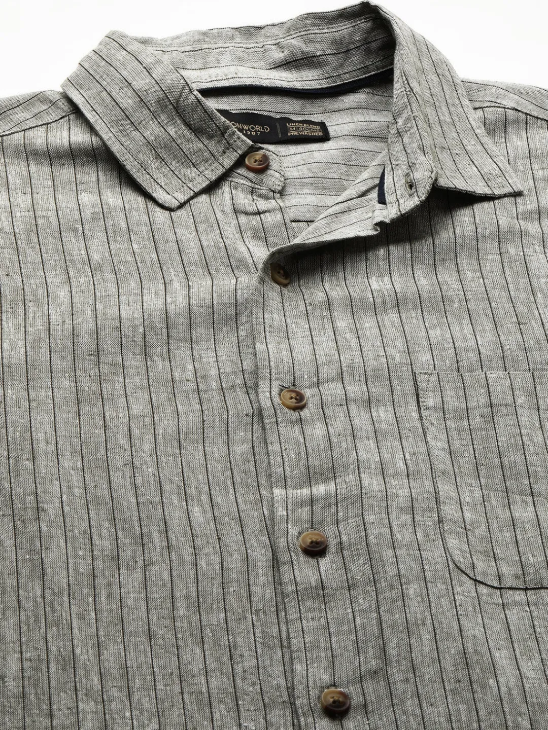 Women Cottonworld Shirts | Shirts^Men's Linen Cotton Regular Fit Striped Shirt