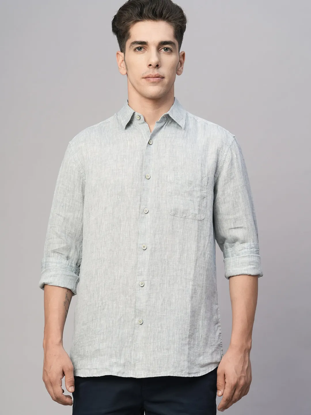 Women Cottonworld 100% Linen Shirts | 100% Linen Shirts^Men's 100% Linen Regular Fit Shirt