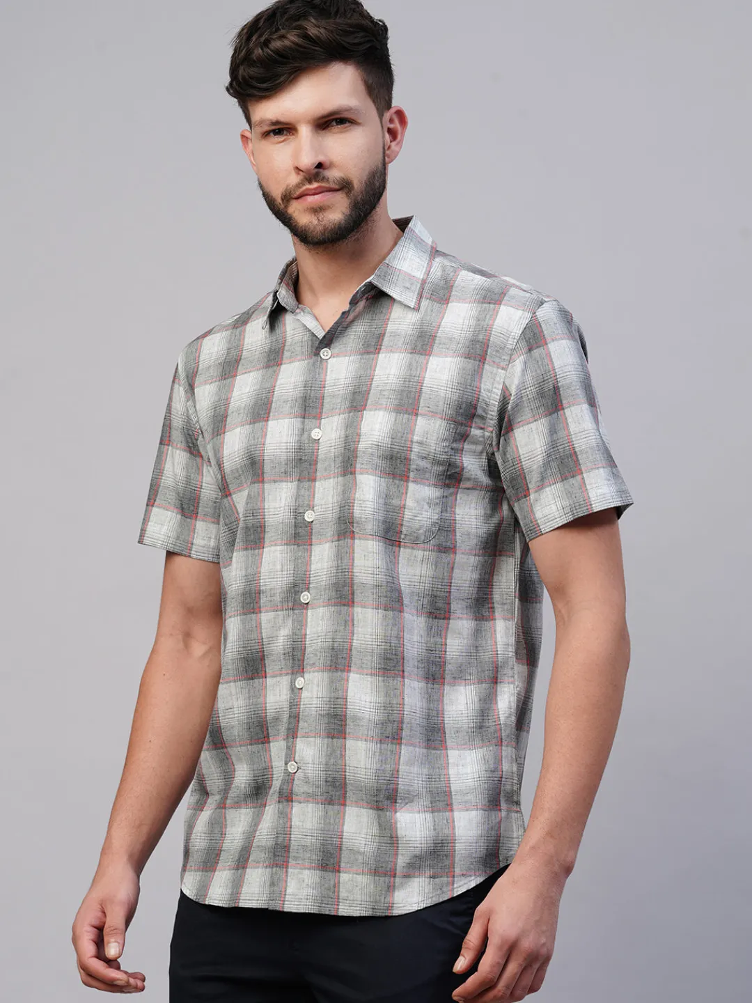 Women Cottonworld Checkered | Checkered^Men's Cotton Lyocell Regular Fit Checked Shirt