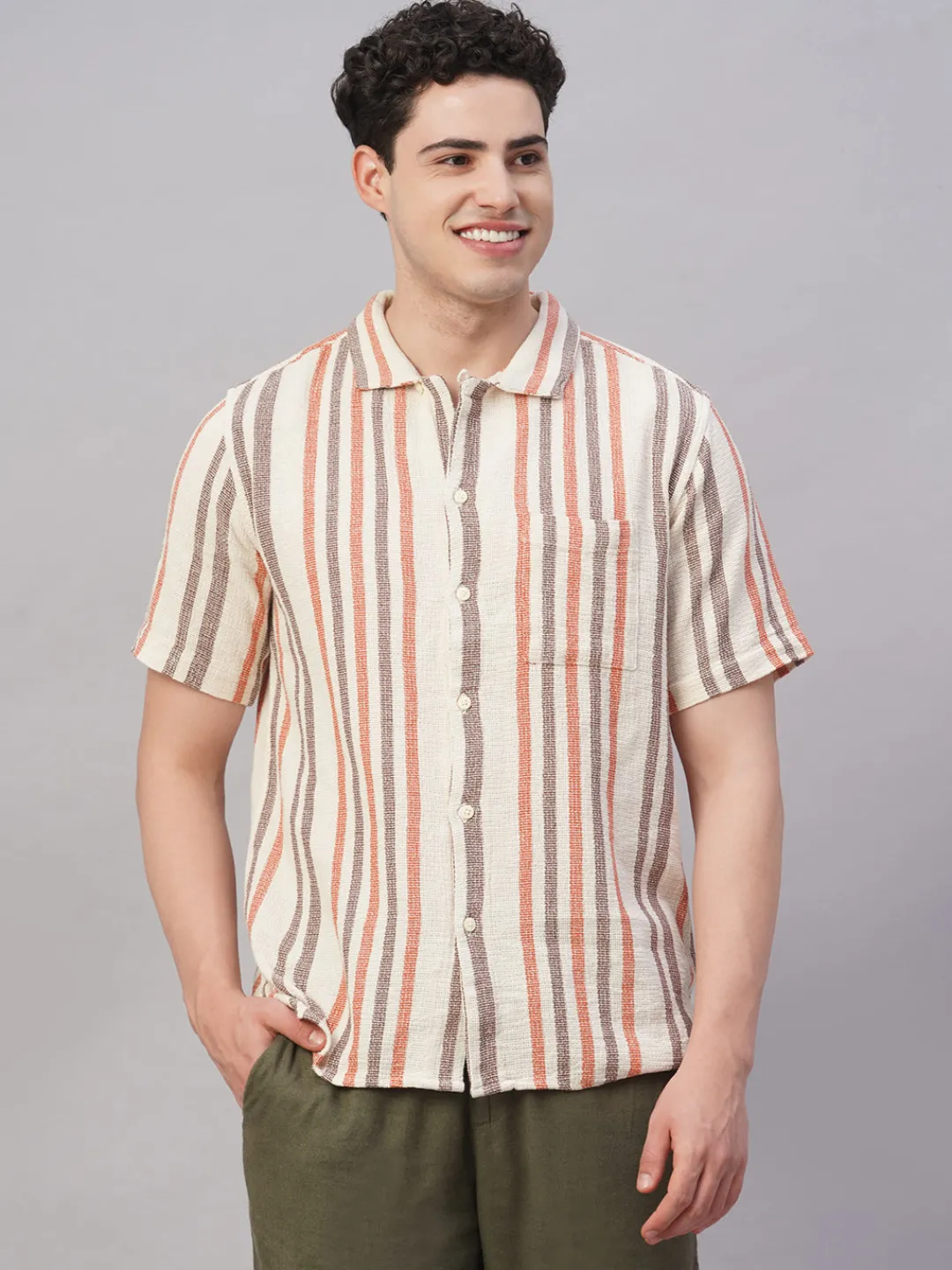 Women Cottonworld Striped | Striped^Men's 100% Cotton Regular Fit Shirt