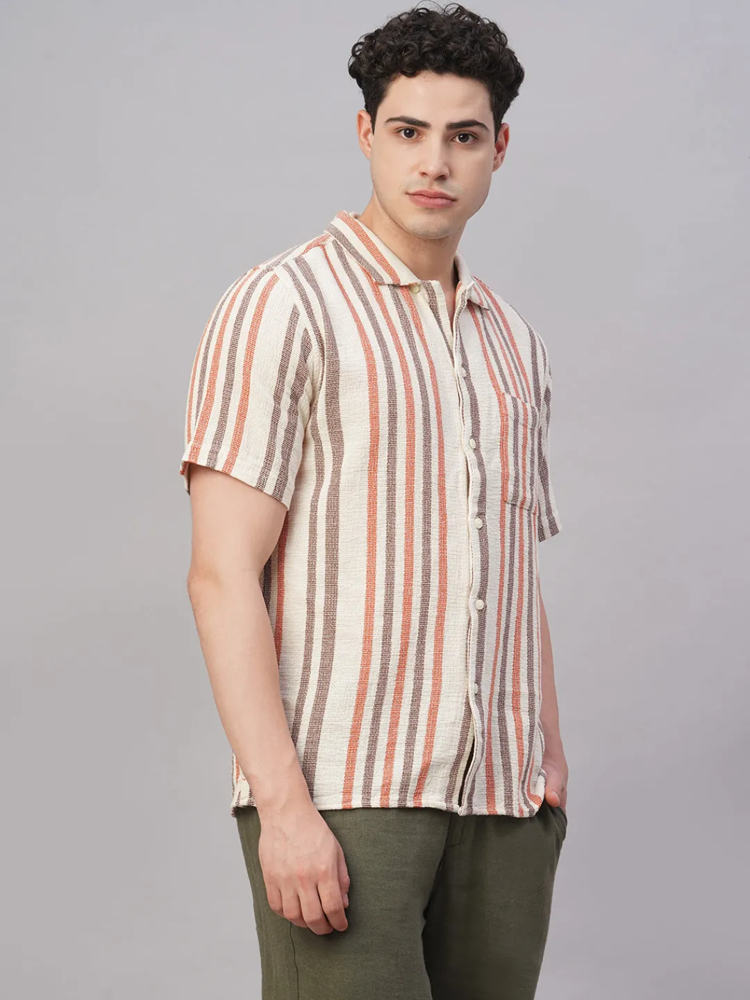 Women Cottonworld Striped | Striped^Men's 100% Cotton Regular Fit Shirt