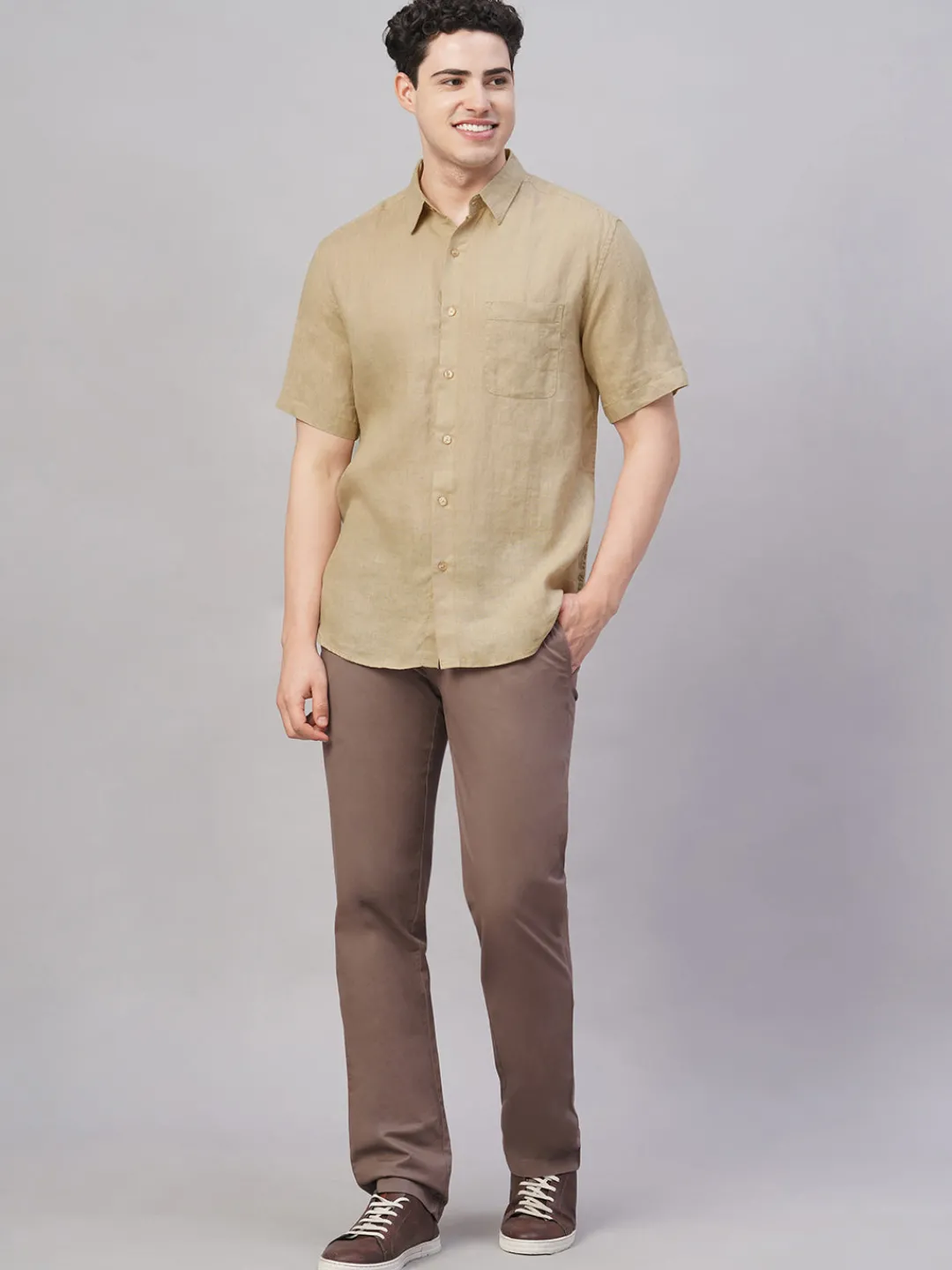 Women Cottonworld 100% Linen Shirts | 100% Linen Shirts^Men's 100% Linen Regular Fit Shirt
