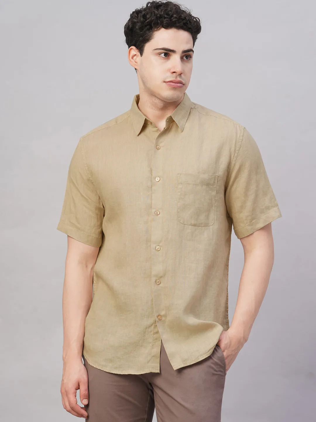 Women Cottonworld 100% Linen Shirts | 100% Linen Shirts^Men's 100% Linen Regular Fit Shirt