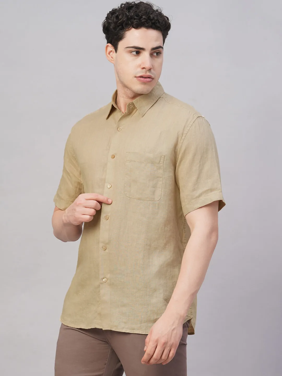 Women Cottonworld 100% Linen Shirts | 100% Linen Shirts^Men's 100% Linen Regular Fit Shirt
