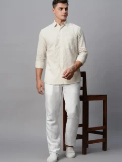 Women Cottonworld Shirts | Shirts^Men's Linen Cotton Regular Fit Striped Shirt