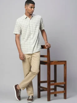 Women Cottonworld Shirts | Shirts^Men's Linen Cotton Regular Fit Checked Shirt