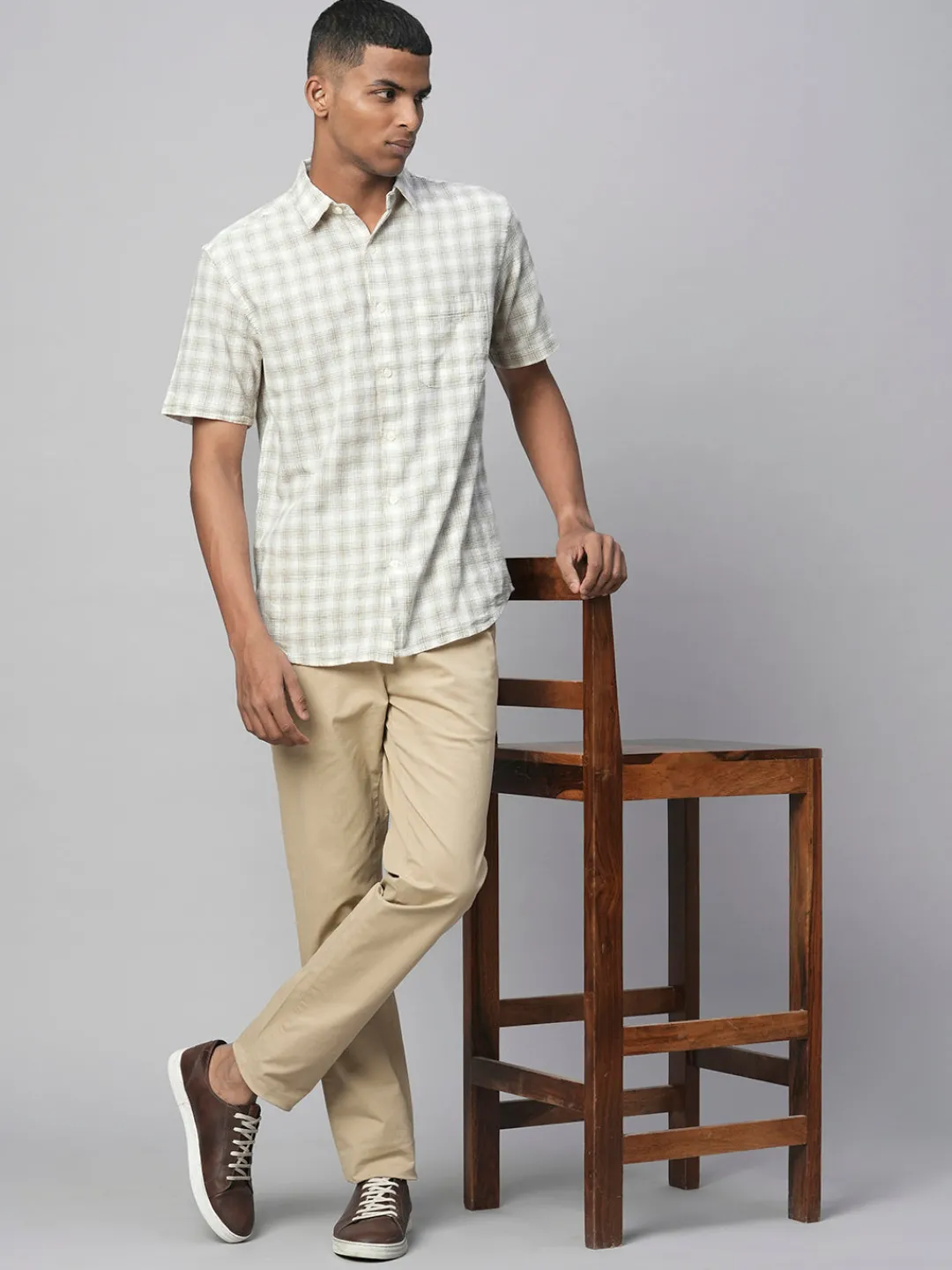 Women Cottonworld Shirts | Shirts^Men's Linen Cotton Regular Fit Checked Shirt