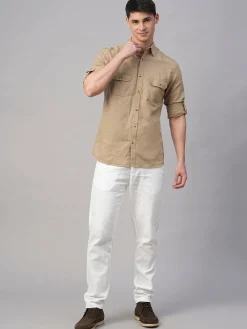 Women Cottonworld Solid | Solid^Men's Linen Cotton Regular Fit Shirt