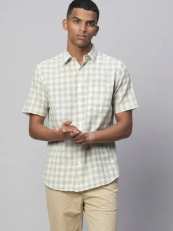 Women Cottonworld Shirts | Shirts^Men's Linen Cotton Regular Fit Checked Shirt