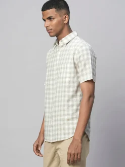 Women Cottonworld Shirts | Shirts^Men's Linen Cotton Regular Fit Checked Shirt