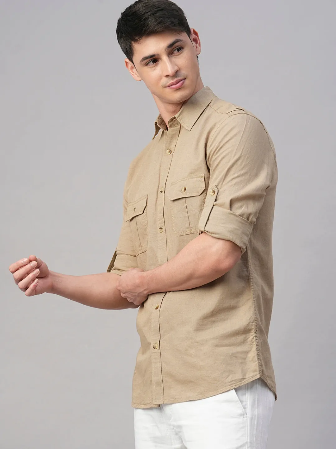Women Cottonworld Solid | Solid^Men's Linen Cotton Regular Fit Shirt