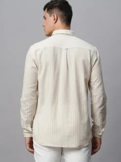Women Cottonworld Shirts | Shirts^Men's Linen Cotton Regular Fit Striped Shirt