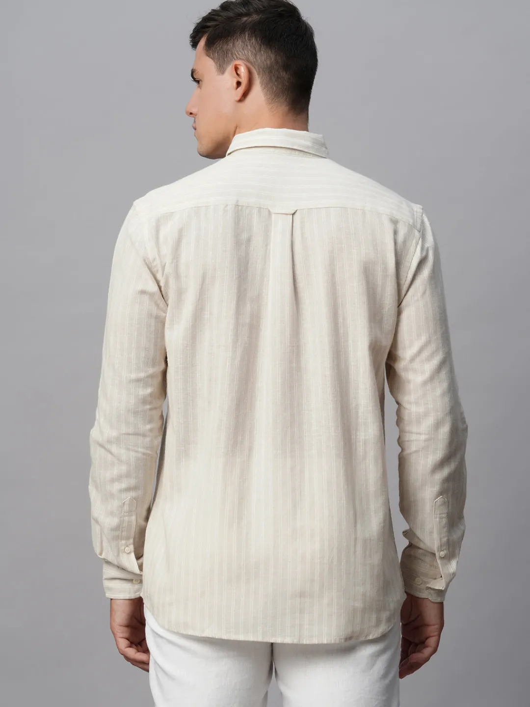 Women Cottonworld Shirts | Shirts^Men's Linen Cotton Regular Fit Striped Shirt