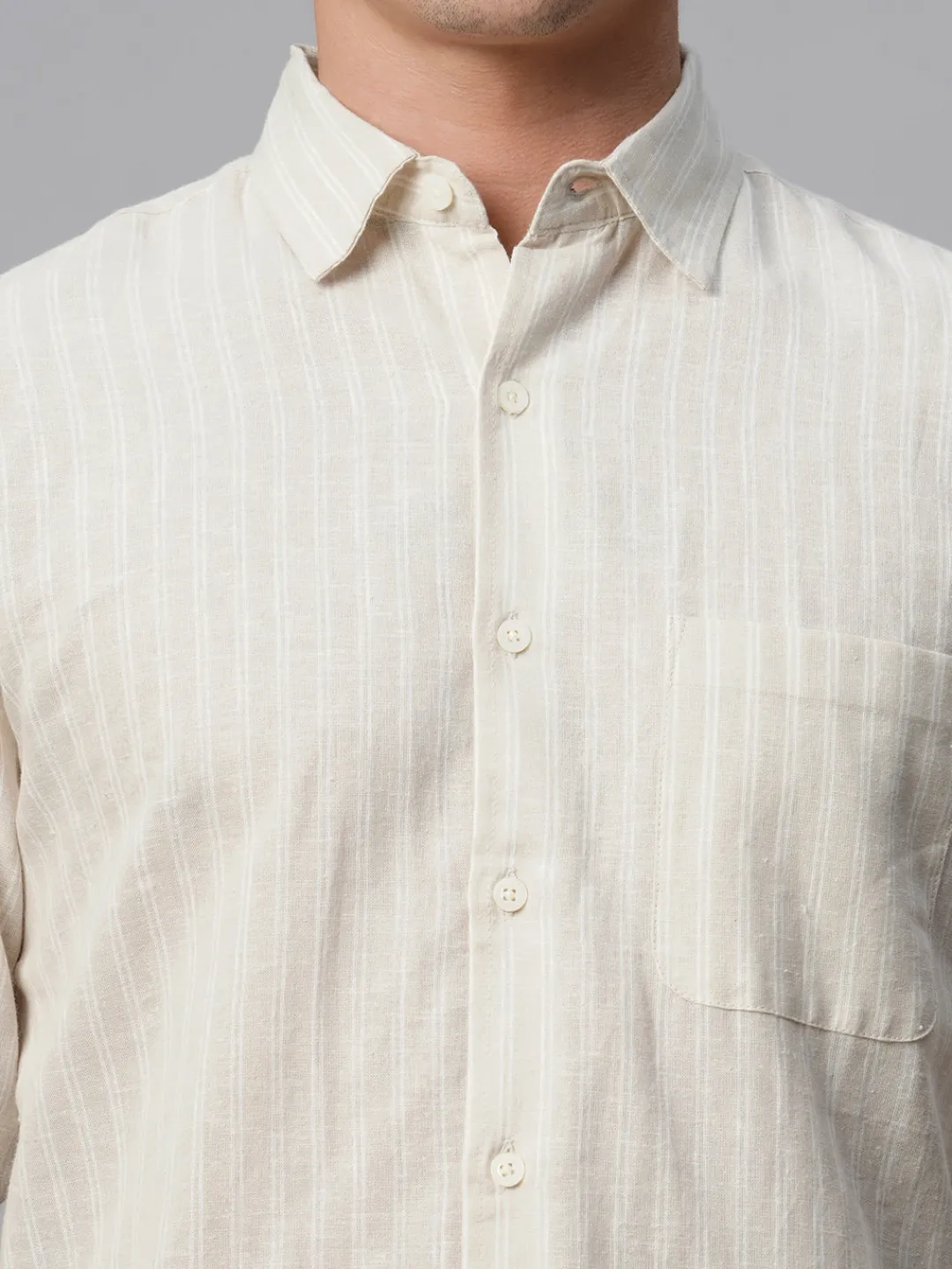 Women Cottonworld Shirts | Shirts^Men's Linen Cotton Regular Fit Striped Shirt
