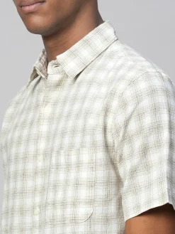 Women Cottonworld Shirts | Shirts^Men's Linen Cotton Regular Fit Checked Shirt