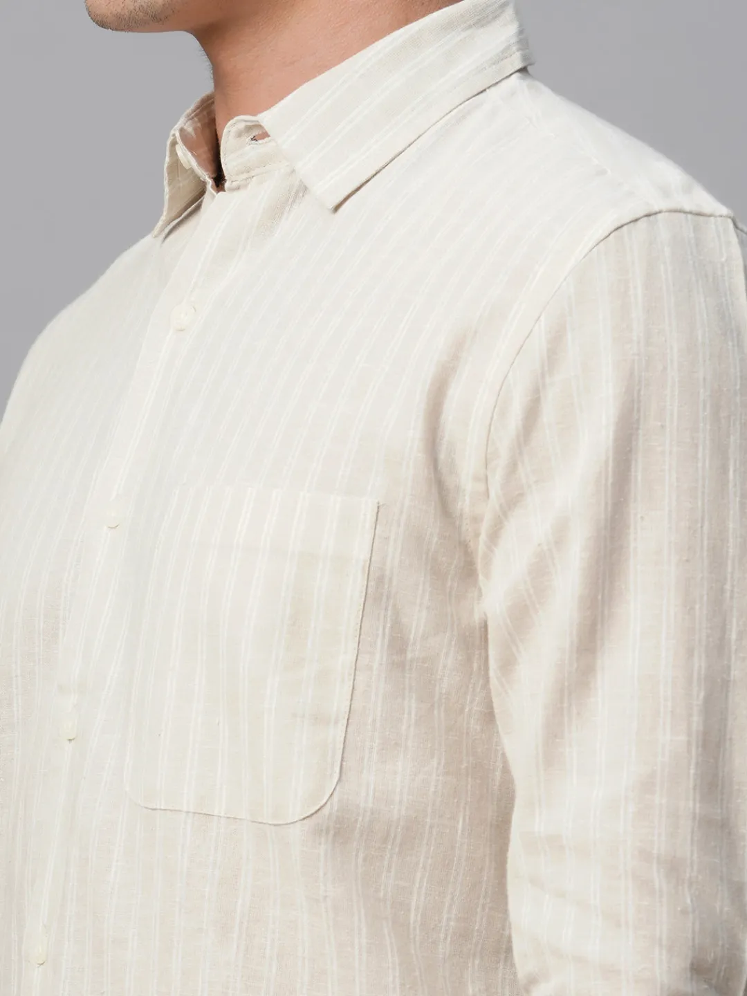 Women Cottonworld Shirts | Shirts^Men's Linen Cotton Regular Fit Striped Shirt