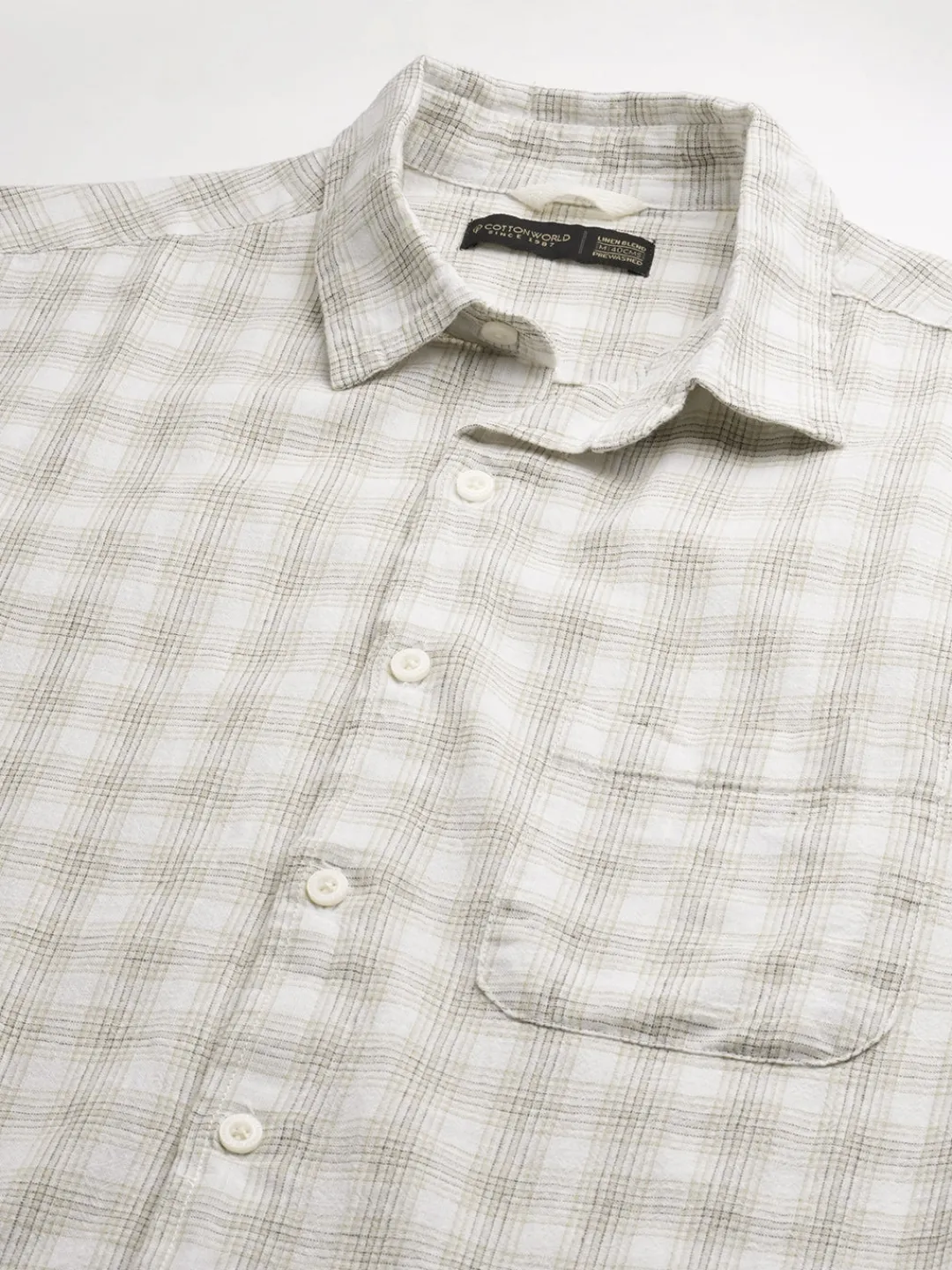Women Cottonworld Shirts | Shirts^Men's Linen Cotton Regular Fit Checked Shirt