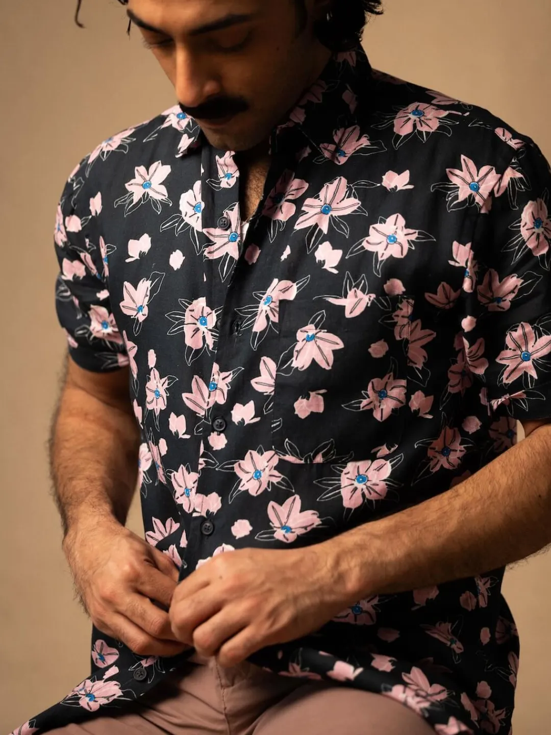 Women Cottonworld Shirts | Shirts^Men's Linen Blend Regular Fit Short Sleeve Printed Shirt