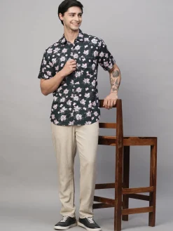 Women Cottonworld Shirts | Shirts^Men's Linen Blend Regular Fit Short Sleeve Printed Shirt