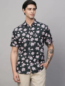 Women Cottonworld Shirts | Shirts^Men's Linen Blend Regular Fit Short Sleeve Printed Shirt