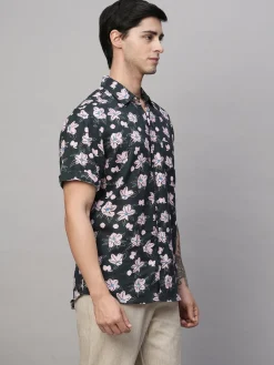 Women Cottonworld Shirts | Shirts^Men's Linen Blend Regular Fit Short Sleeve Printed Shirt