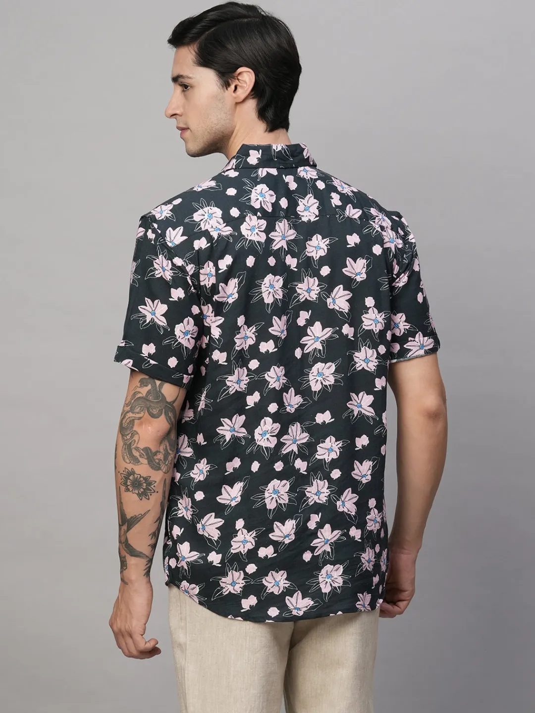 Women Cottonworld Shirts | Shirts^Men's Linen Blend Regular Fit Short Sleeve Printed Shirt