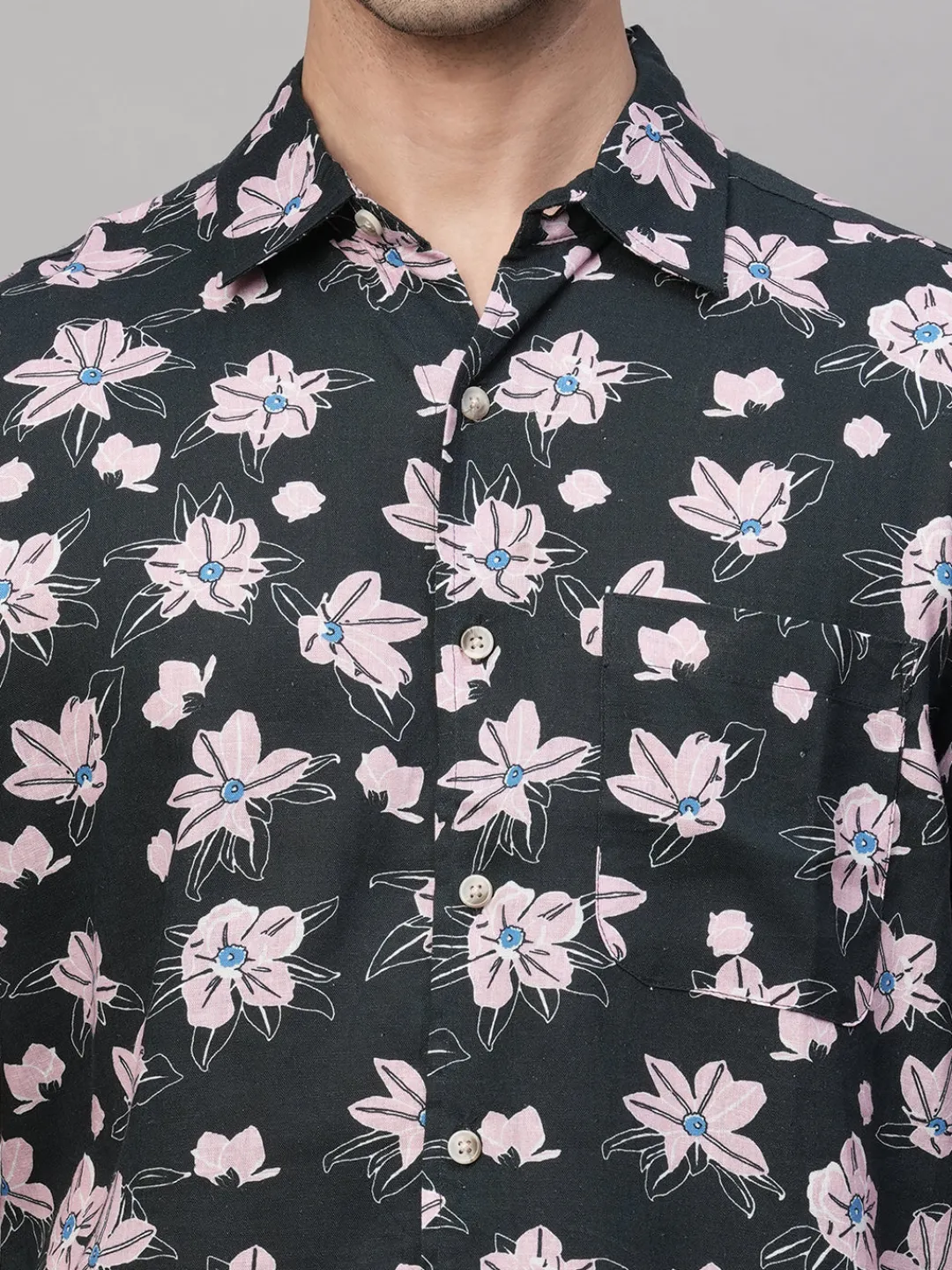 Women Cottonworld Shirts | Shirts^Men's Linen Blend Regular Fit Short Sleeve Printed Shirt