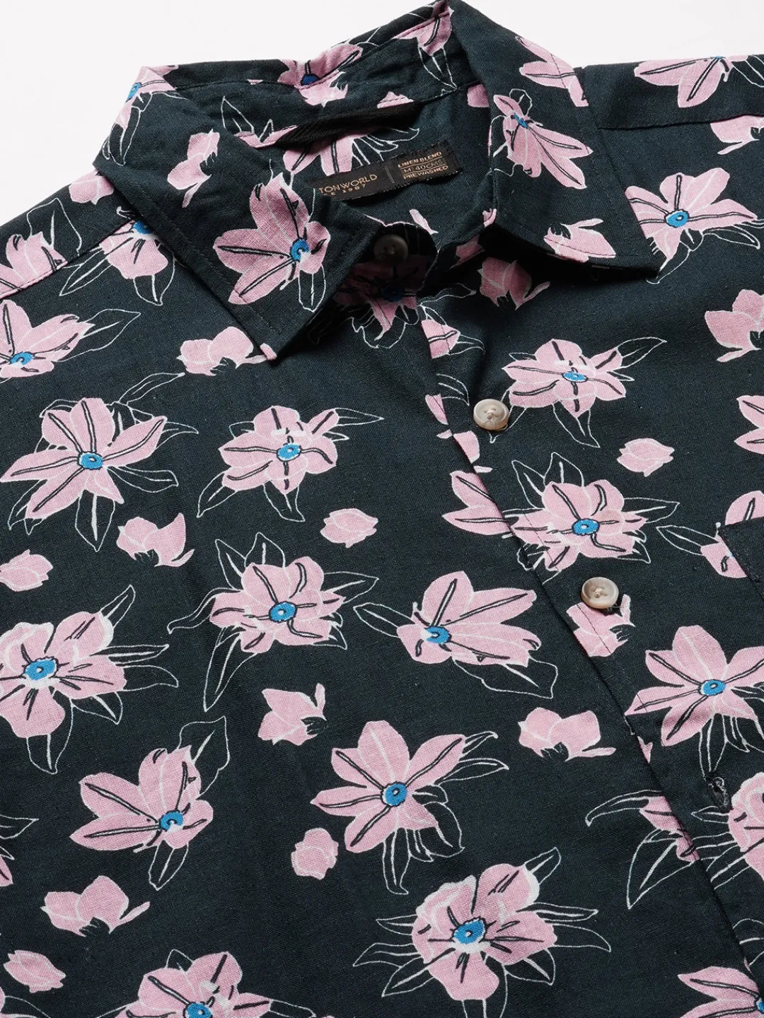 Women Cottonworld Shirts | Shirts^Men's Linen Blend Regular Fit Short Sleeve Printed Shirt