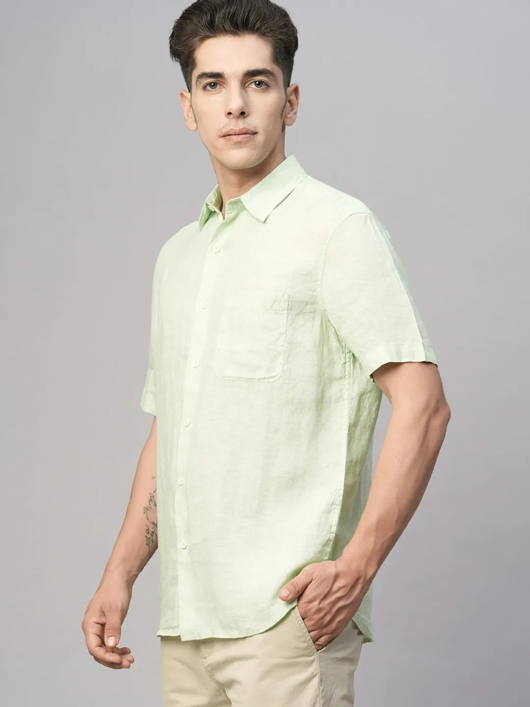 Women Cottonworld 100% Linen Shirts | 100% Linen Shirts^Men's 100% Linen Regular Fit Shirt