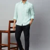 Women Cottonworld 100% Linen Shirts | 100% Linen Shirts^Men's Green 100% Linen Regular Fit Long Sleeved Shirt