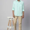 Women Cottonworld 100% Linen Shirts | 100% Linen Shirts^Men's Green 100% Linen Regular Fit Long Sleeved Shirt
