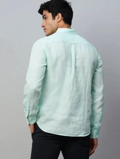 Women Cottonworld 100% Linen Shirts | 100% Linen Shirts^Men's Green 100% Linen Regular Fit Long Sleeved Shirt