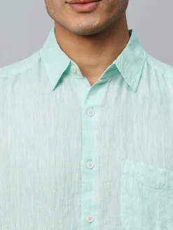 Women Cottonworld 100% Linen Shirts | 100% Linen Shirts^Men's Green 100% Linen Regular Fit Long Sleeved Shirt