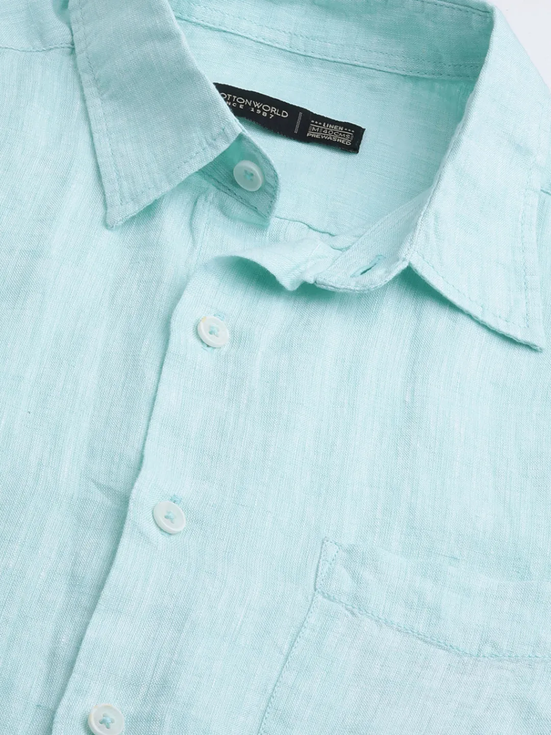 Women Cottonworld 100% Linen Shirts | 100% Linen Shirts^Men's Green 100% Linen Regular Fit Long Sleeved Shirt