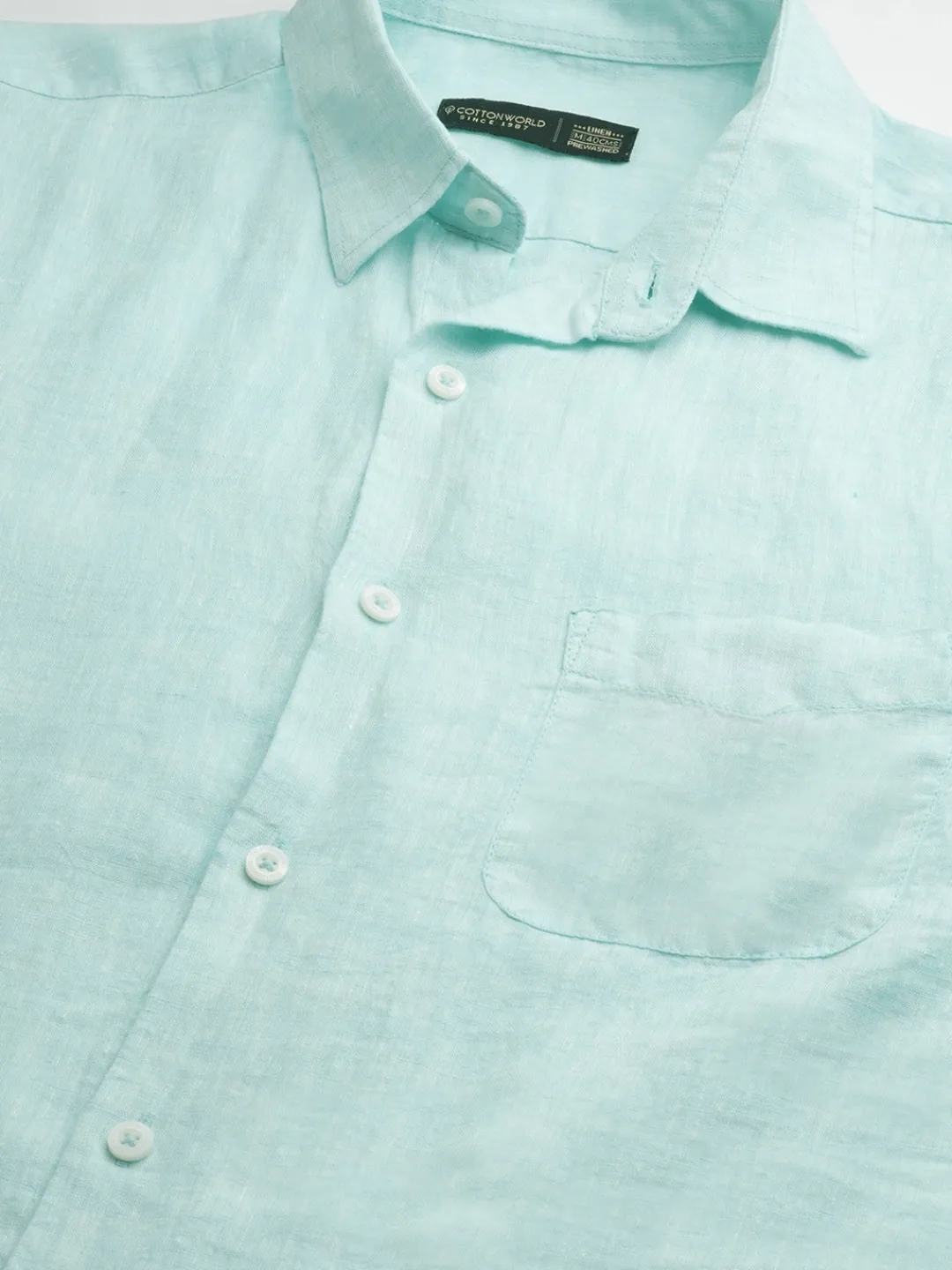 Women Cottonworld 100% Linen Shirts | 100% Linen Shirts^Men's Green 100% Linen Regular Fit Long Sleeved Shirt