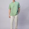 Women Cottonworld Shirts | Shirts^Men's Linen Cotton Slim Fit Band Collar Kurta Shirt