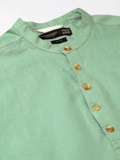 Women Cottonworld Shirts | Shirts^Men's Linen Cotton Slim Fit Band Collar Kurta Shirt