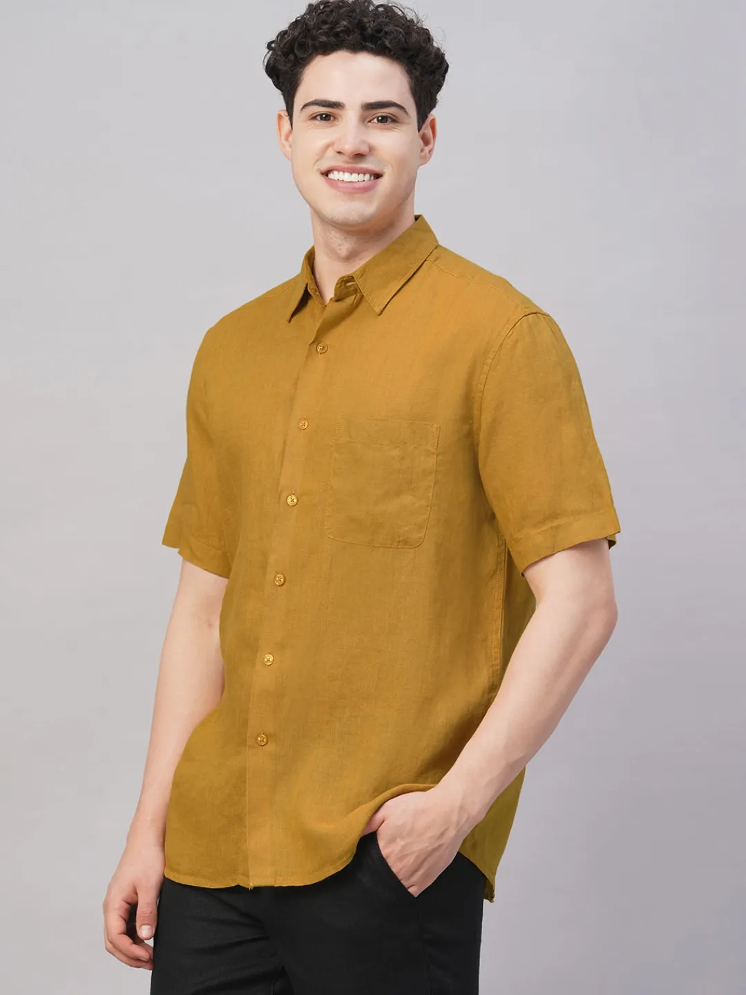 Women Cottonworld 100% Linen Shirts | 100% Linen Shirts^Men's 100% Linen Regular Fit Shirt