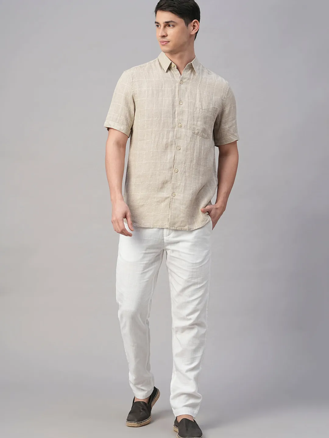 Women Cottonworld 100% Linen Shirts | 100% Linen Shirts^Men's 100% Linen Regular Fit Shirt