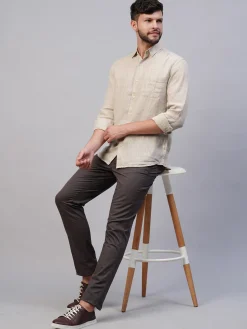 Women Cottonworld 100% Linen Shirts | 100% Linen Shirts^Men's 100% Linen Regular Fit Long Sleeved Shirt