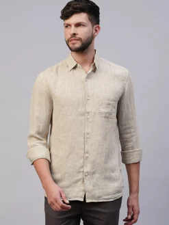 Women Cottonworld 100% Linen Shirts | 100% Linen Shirts^Men's 100% Linen Regular Fit Long Sleeved Shirt