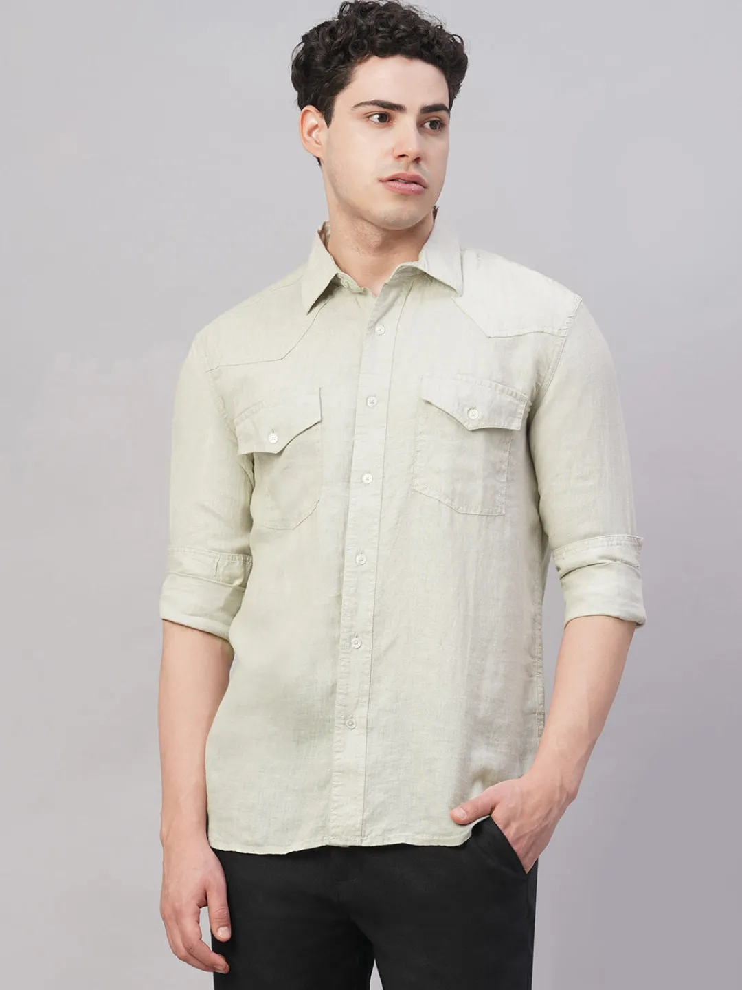 Women Cottonworld 100% Linen Shirts | 100% Linen Shirts^Men's 100% Linen Regular Fit Shirt