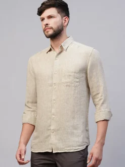 Women Cottonworld 100% Linen Shirts | 100% Linen Shirts^Men's 100% Linen Regular Fit Long Sleeved Shirt