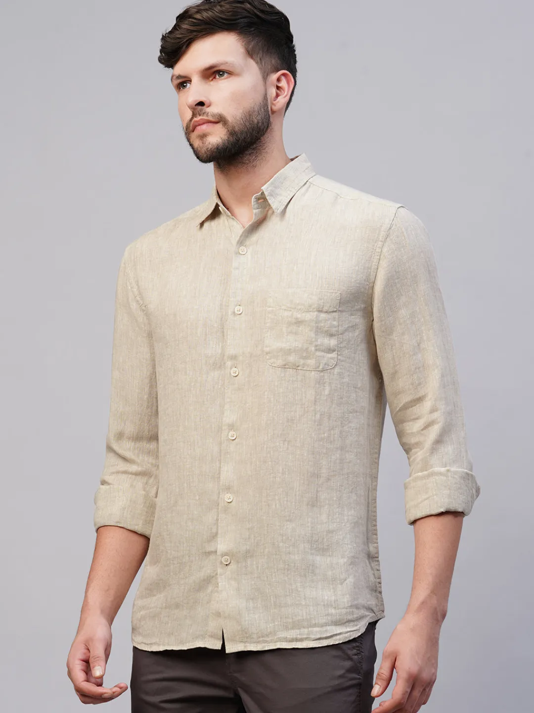 Women Cottonworld 100% Linen Shirts | 100% Linen Shirts^Men's 100% Linen Regular Fit Long Sleeved Shirt