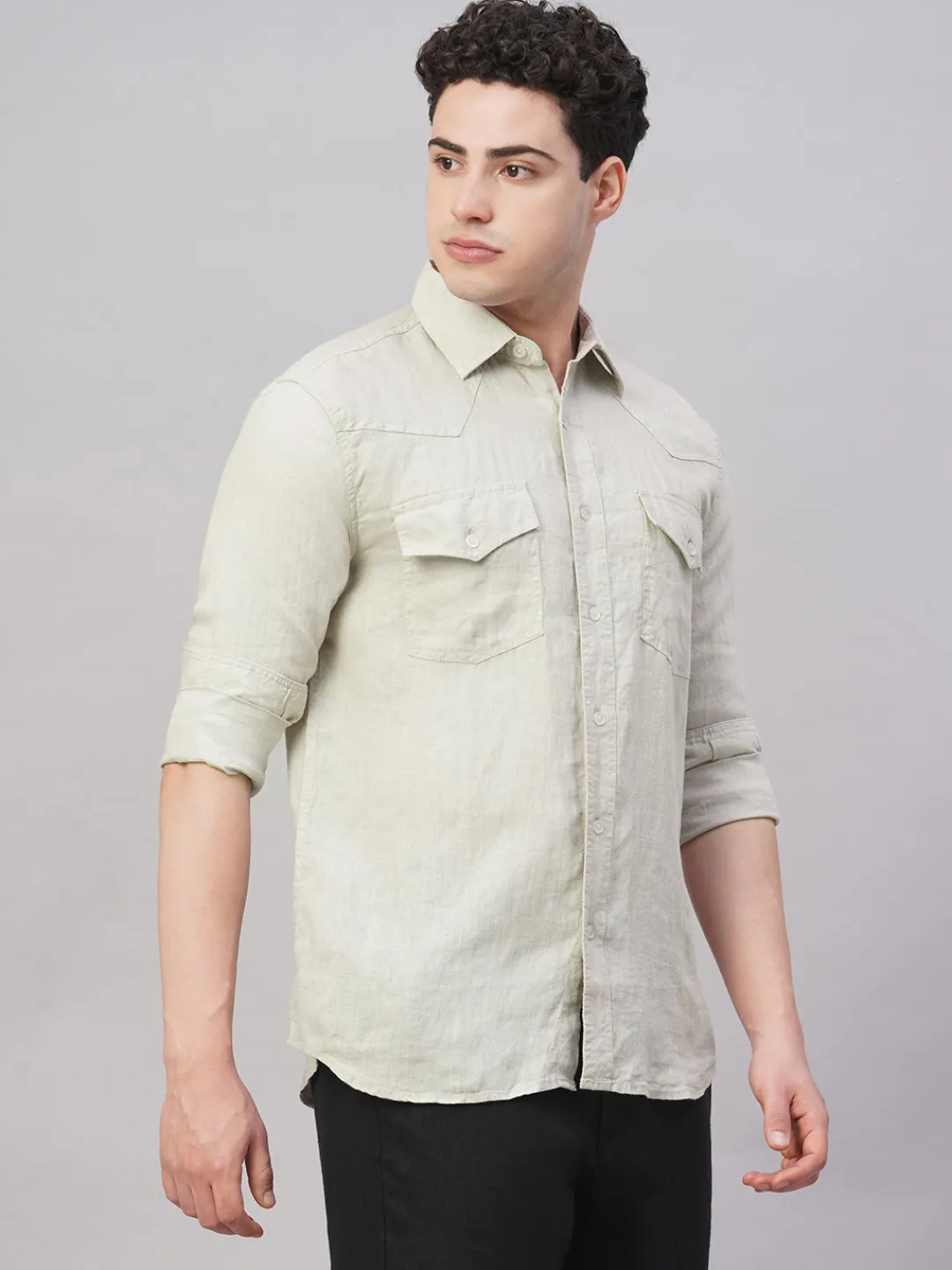 Women Cottonworld 100% Linen Shirts | 100% Linen Shirts^Men's 100% Linen Regular Fit Shirt