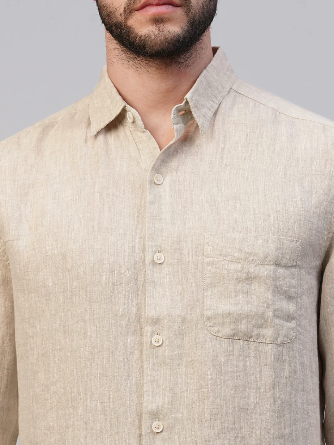 Women Cottonworld 100% Linen Shirts | 100% Linen Shirts^Men's 100% Linen Regular Fit Long Sleeved Shirt
