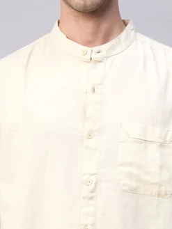 Women Cottonworld Shirts | Shirts^Men's Cotton Linen Band Collar Regular Fit Shirt
